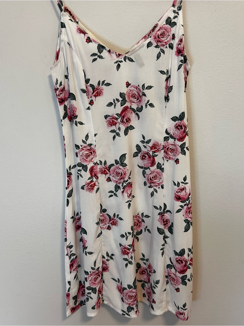 H&M Cream Slip Dress with Pink Rose Print